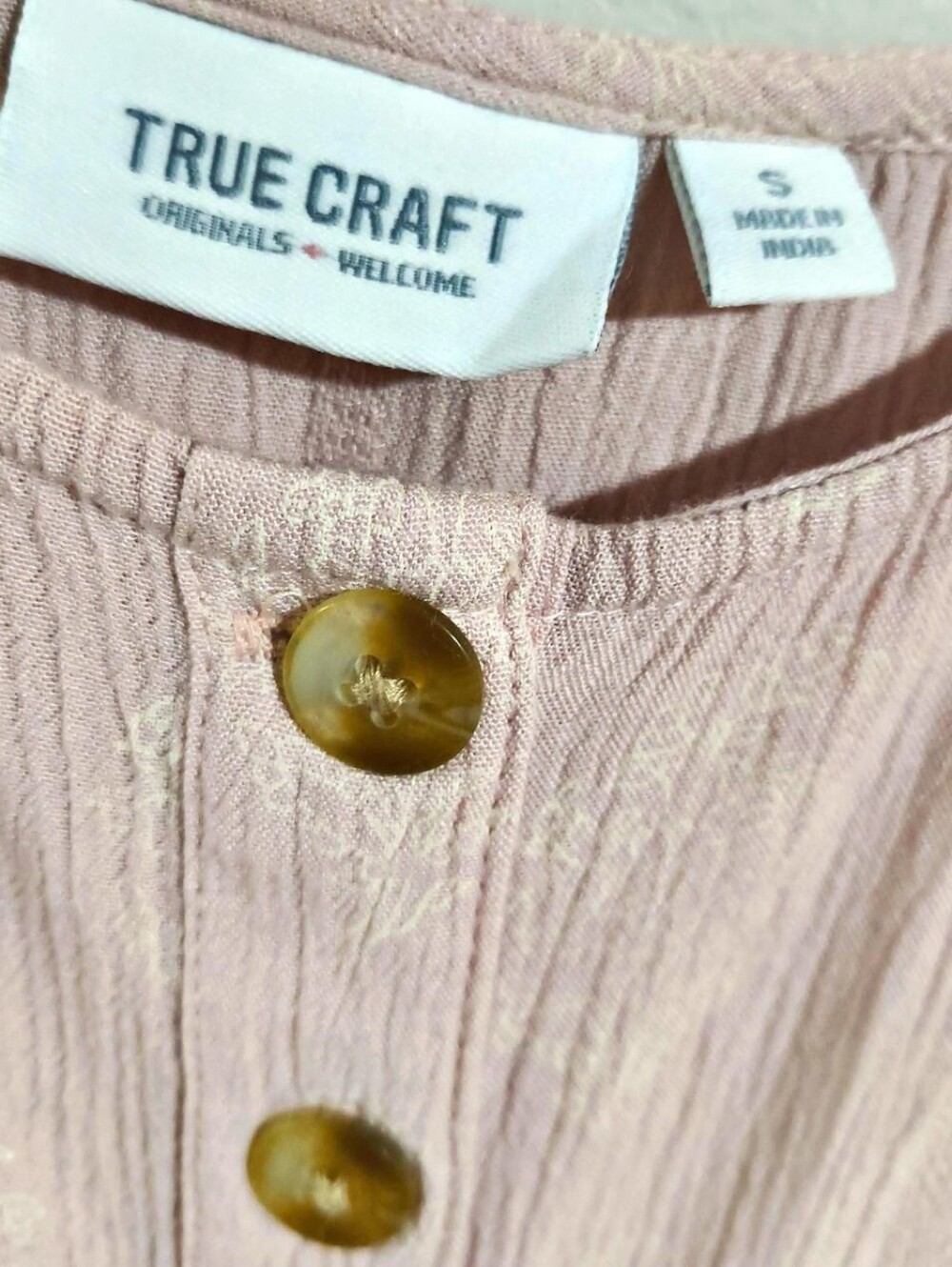 True Craft pink dusty rose and white faux button up tie back light flowy dress S - Picture 3 of 3